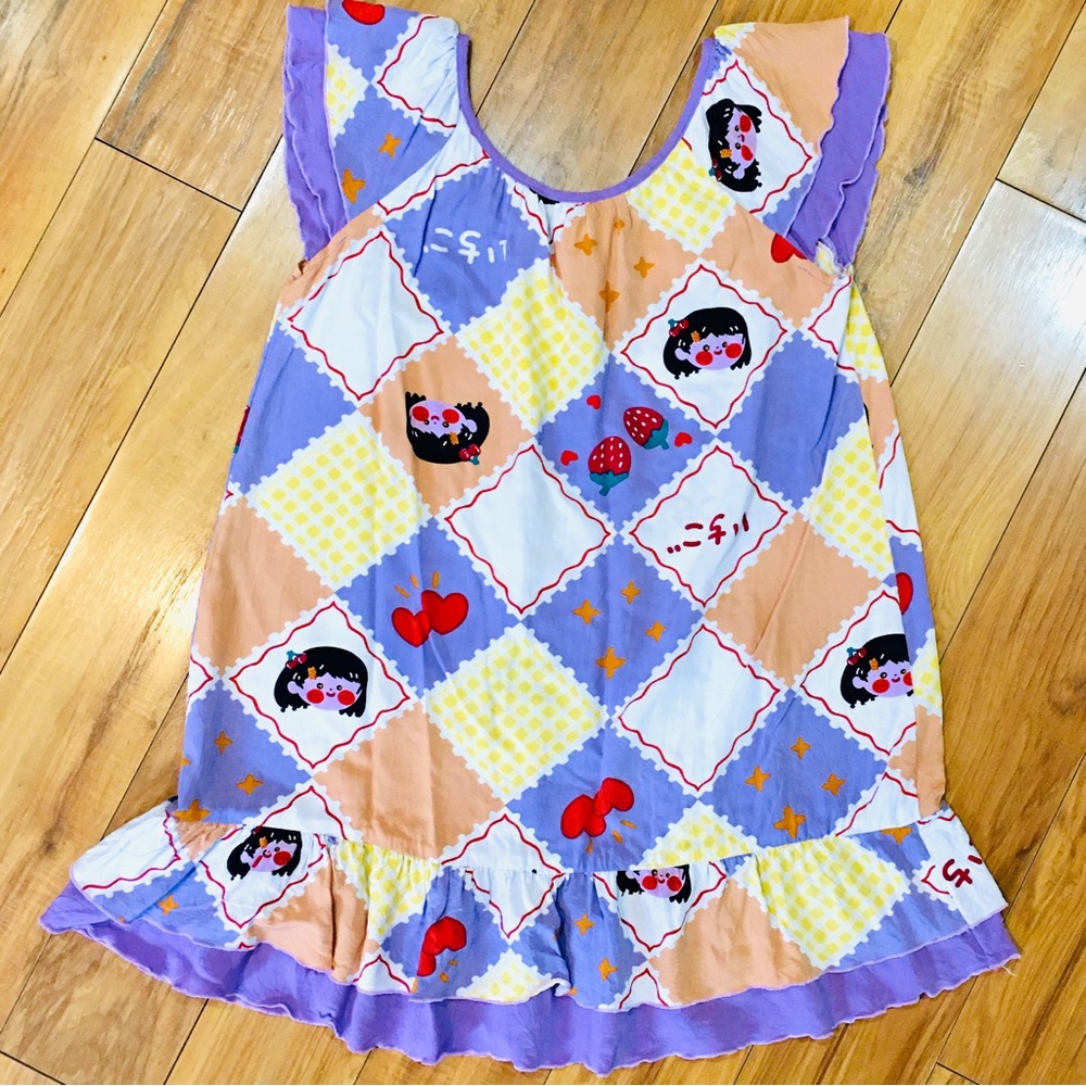 Fun print girl gown romper dress jersey knit cotton rayon stretch ruffles